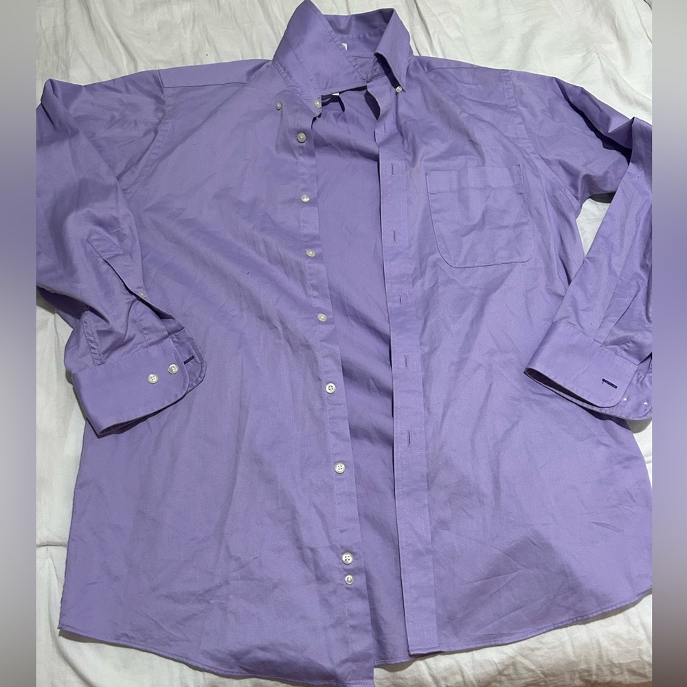 IZOD MEN'S SHIRT 15 1/2(32-33) PURPLE REGULAR FIT WRINKLE FREE QUICK DRY TWILL